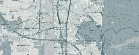 Kartenausschnitt Erlanger Südosten mit Bruck und Tennenlohe