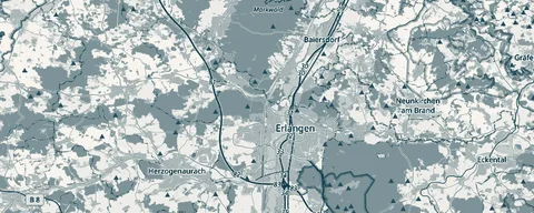 Kartenausschnitt Erlanger Umland mit Herzogenaurach, Baiersdorf und Bubenreuth